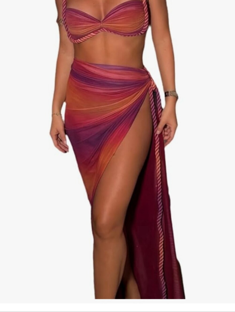 Satin Ombre Rope-strap Dress in Burnt Orange and Plum